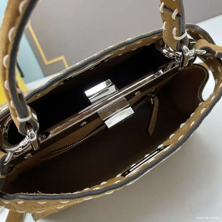 Affordable Fendi Iconic Bag Brown Suede Peekaboo In Mini Stitching 0324 HOT SALE